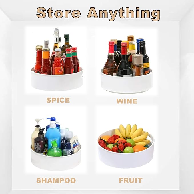 2 Pack 360° Rotating Lazy Susan Organizer,Non-Slip Turntable Organizer, Taller and Thicker Edge Design,Suitable for Kitchen Cabinets, Countertops, Pantry, Bathroom,Refrigerator and Storage Spices