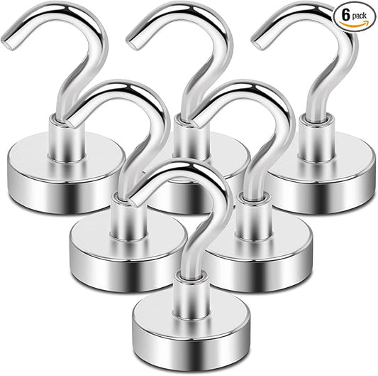 LOVIMAG Magnetic Hooks, 30lbs Cruise Ship Essentials for Travel, Rare Earth Cruise Magnets with Hooks for Cruise Cabins, Strong Magnets for Hanging,Refrigerator,Locker,Curtain and Kitchen etc - 6 Pack