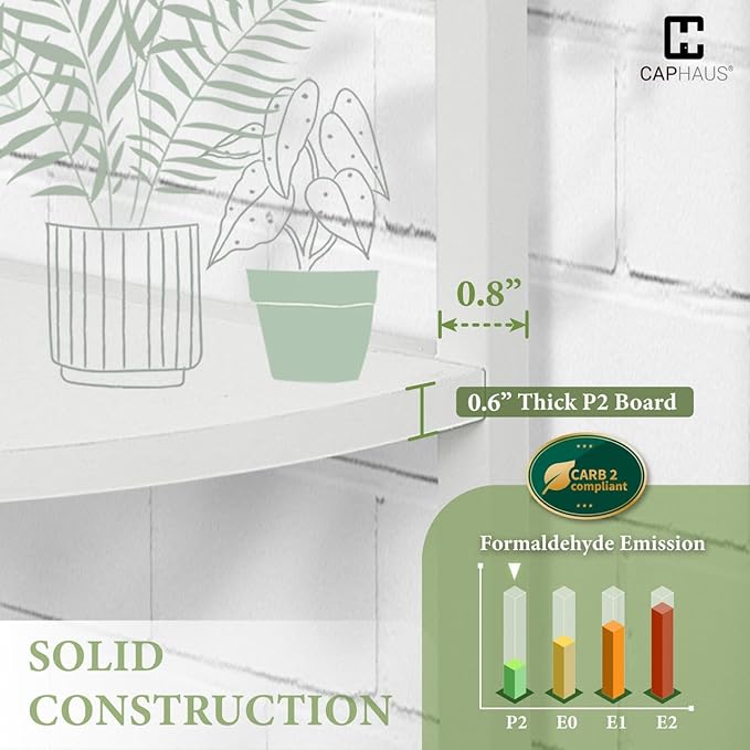 CAPHAUS 4 Tier Corner Shelf, 46.5-Inch Tall Corner Bookshelf, Metal Frame Display Rack, Round Corner Shelf Unit Rack, Small Corner Stand for Bathroom, Living Room, Home, Office, White