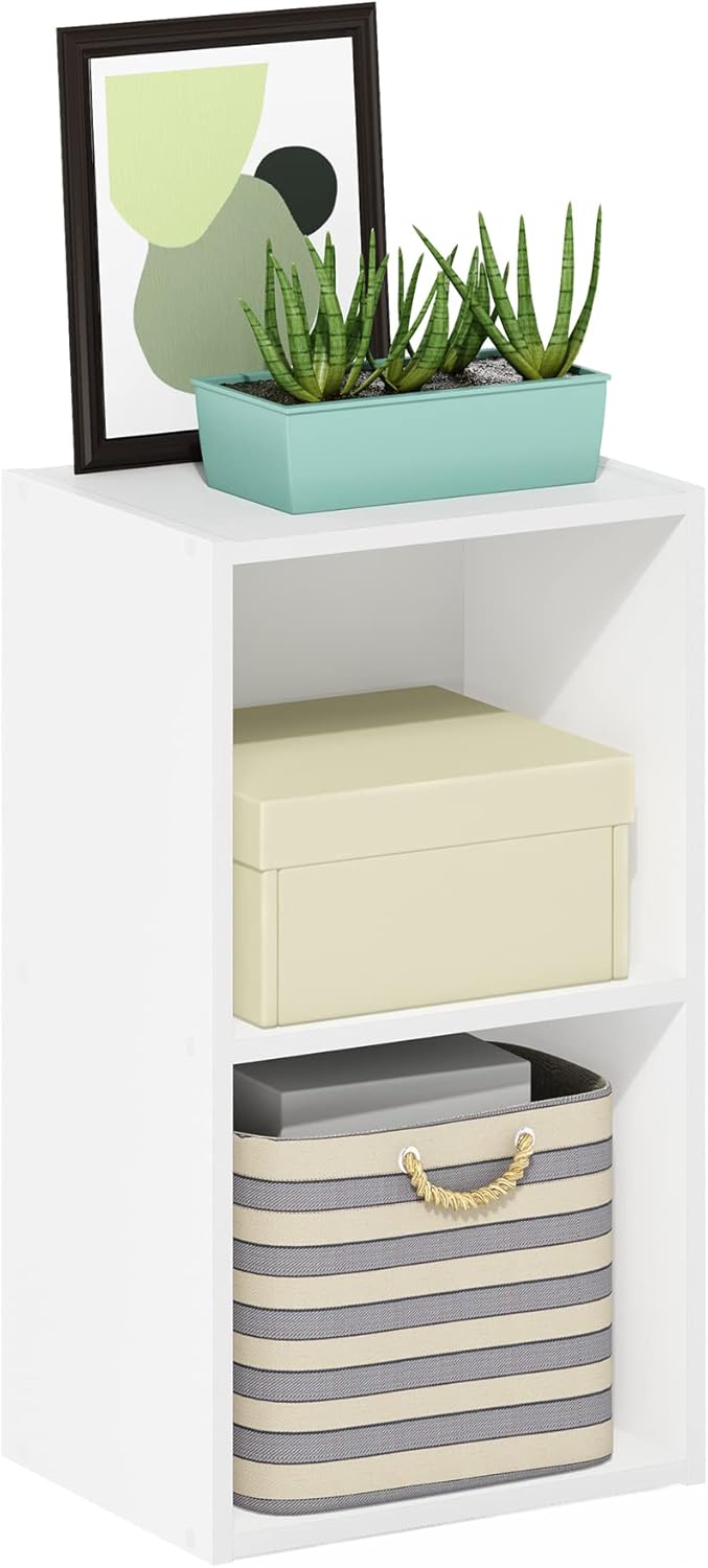 Furinno PASIR Book Shelf, 2-Tier Modern Bookshelf, Open Shelves Bookcase 9 x 12 x 21, for Living Room, Bedroom, Home Office, White