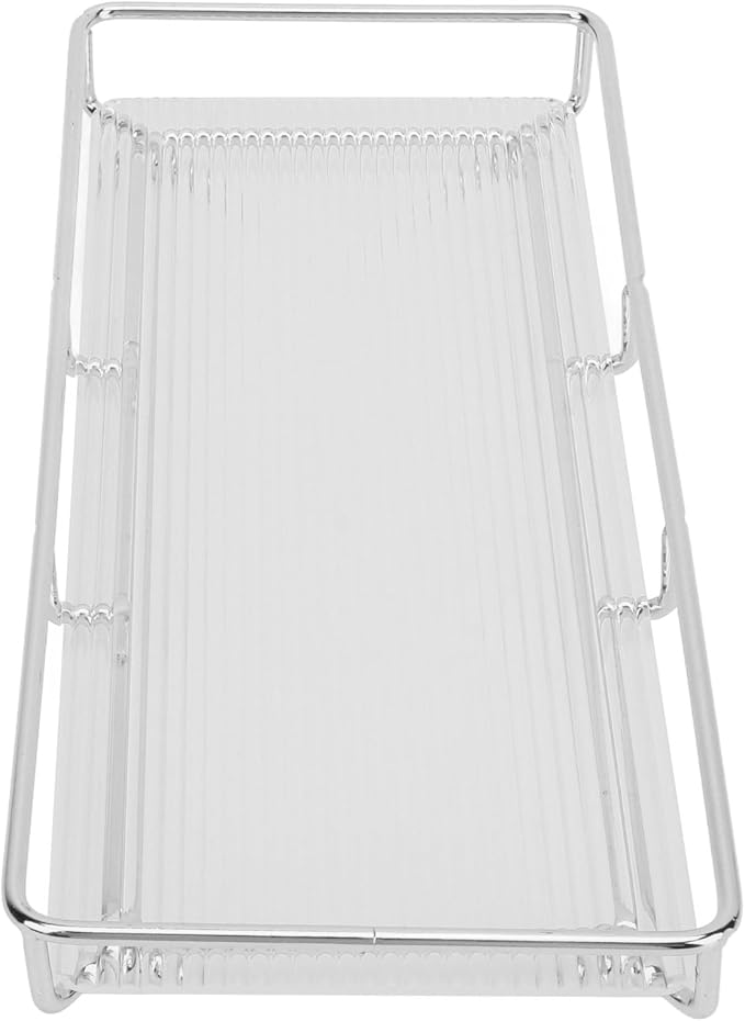 Restokki Bathroom Countertop Tray Stainless Steel Acrylic Modern Minimalist Design Storage Shelf Vanity Tray for Cosmetics Living Goods (Silver Single Layer Large Size)