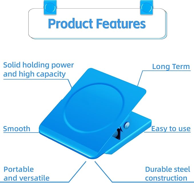Grtard Strong Magnetic Clips, 2.2 Inch Extra Large Magnetic Clips Heavy Duty, 2Pack Magnet Clip for Fridge, Clip Magnets for Refrigerator, Whiteboard, Classroom, Kitchen, Office Organizer (Blue)