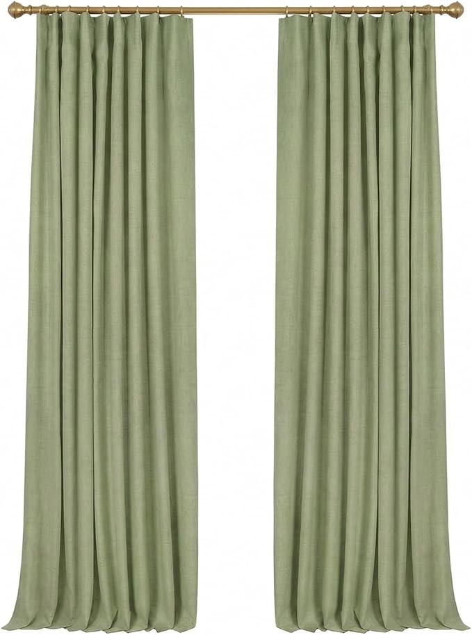 INOVADAY 100% Blackout Curtains for Bedroom, Black Out Curtains 84 Inch Long, Clip Rings Linen Blackout Drapes, Thermal Insulated Room Darkening for Living Room, 2 Panels - Sage Green,W50xL84
