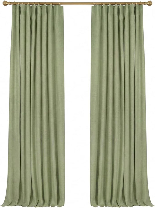 INOVADAY 100% Blackout Curtains for Bedroom, Black Out Curtains 84 Inch Long, Clip Rings Linen Blackout Drapes, Thermal Insulated Room Darkening for Living Room, 2 Panels - Sage Green,W50xL84