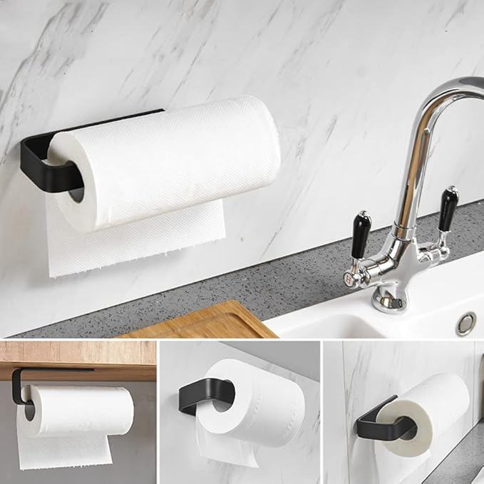2pcs Towel Holder SUS 304 Stainless Steel — Self Adhesive Towel Rod Rack for Bathroom & Kitchen, Black