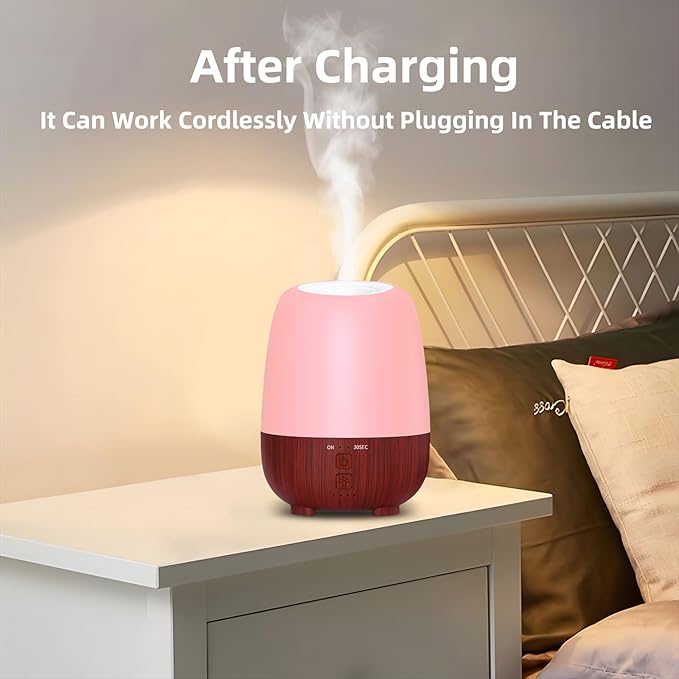 Cordless Essential Oil Diffuser, 150ml Rechargeable Battery-Operated Quiet Aromatherapy Diffuser with 7-Hour Runtime, 7-Color LED Light & 2 Timer Settings for Bedroom, Living Room, Bathroom
