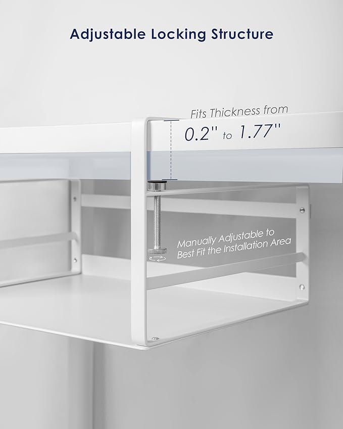 Nxconsu 2Pack Under Shelf Storage Basket Organizer Hanging Holder for Kitchen Cabinet Pantry Cupboard Desk Bookshelf Organization Space Saver Heavy Duty Slide-in Adjustable Mounting Clamp White Small