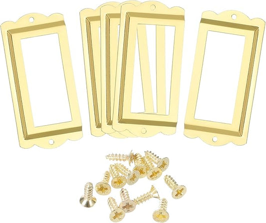 uxcell Metal Label Holders, 85x40mm 5pcs File Name Card Tag Label Holder Frame for Office Library Drawer Cabinet Shelves, Gold Tone