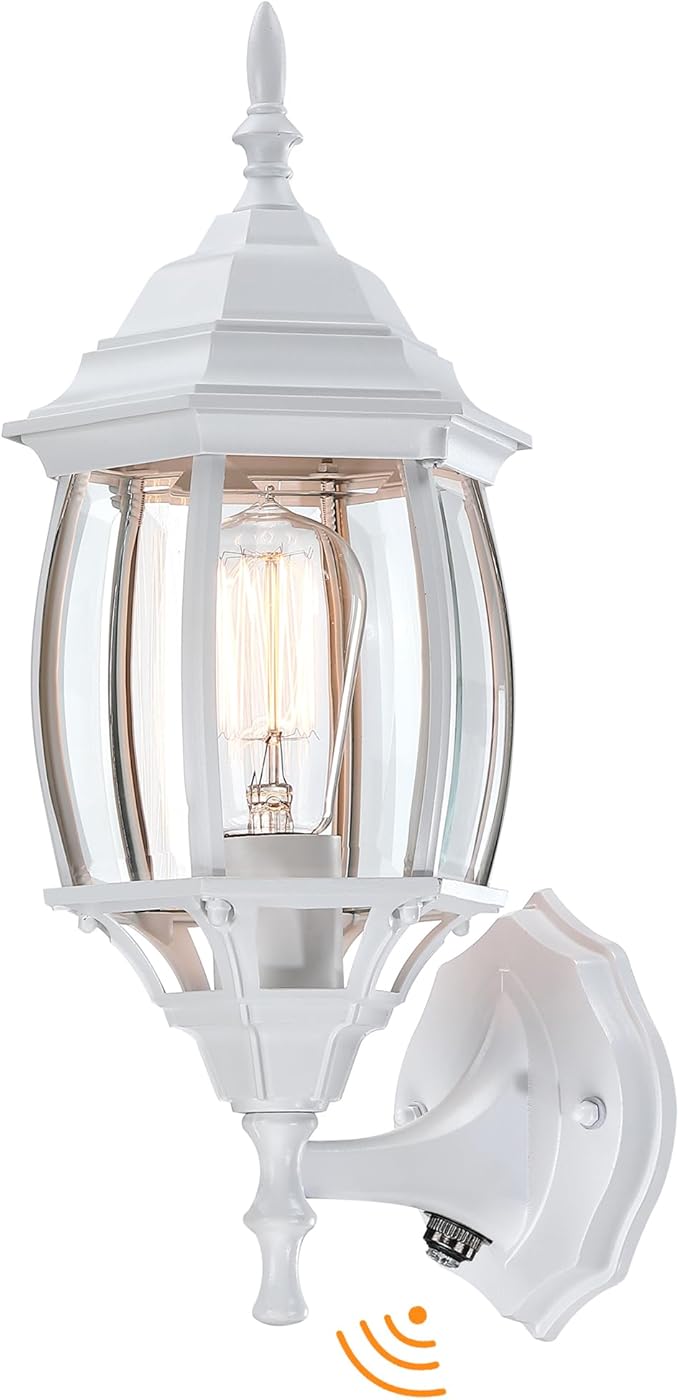 16.8 Inch White Outdoor Wall Lights Dusk to Dawn, Outside Wall Sconce for House White Dusk to Dawn Sensor Outdoor Light for Front Door Porch Sconce with Vintage Design,E26