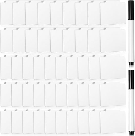 50 Pcs Basket Labels Clip Set for Storage Bins Include Removable PVC Bin Label Holders with Chalk Markers for Kitchen Pantry Organization Labeling Box Shelf 48+2 96+4 (White)