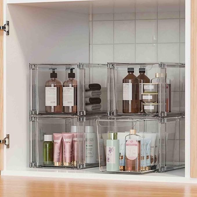 2Pack/4Pack Large-Capacity Stackable Storage Drawers for Organizer,Clear Acrylic Ample Bins,Easily Assemble,for Bathroom Closet/Kitchen Cabinets/Vanity/Undersink/Pantry Organization (4)