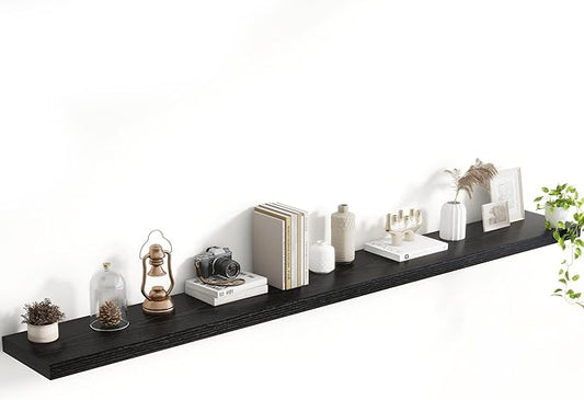 72 Inch Floating Shelves, 8 Inch Deep Floating Shelves for Wall, Hanging Shelf with Invisible Brackets, Deep Shelves for Bathroom, Bedroom, Living Room, Black, Set of 1
