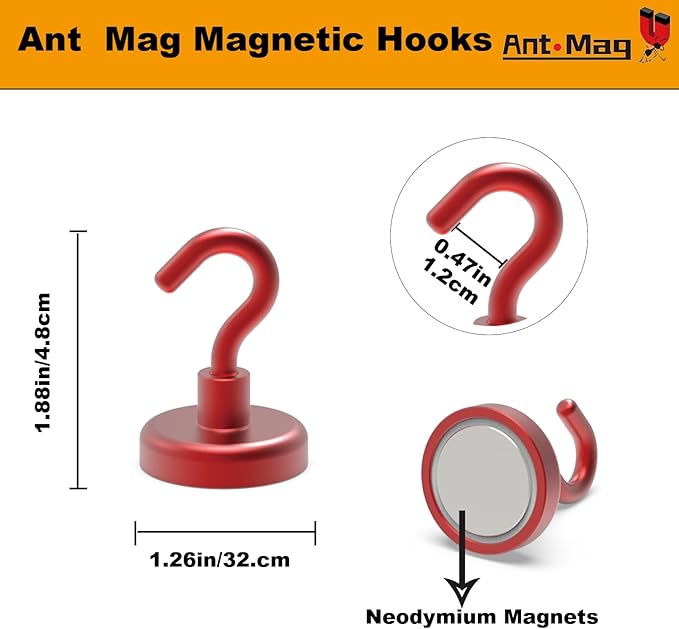 Ant Mag Strong Magnet Hooks 100lbs+ Pulling Force Neodymium Hooks Hangers Heavy Duty Used for Home Kitchen Refrigerator