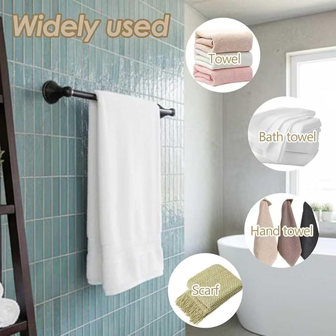 24 Inch Bathroom Towel Bar, Oil Rubbed Bronze Wall Mounted Towel Rack, Bathroom Towel Holder for Hand Towels, Stylish Towel Bar for Bathroom Decor