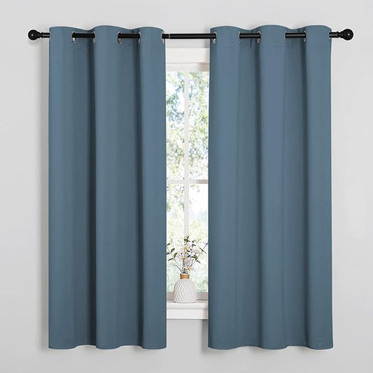 NICETOWN Smoky Blue Blackout Curtains 40 inches Length for Kitchen, 2 Panels, 29" Wide, Thermal Insulated Decoration Drapes for Small Window