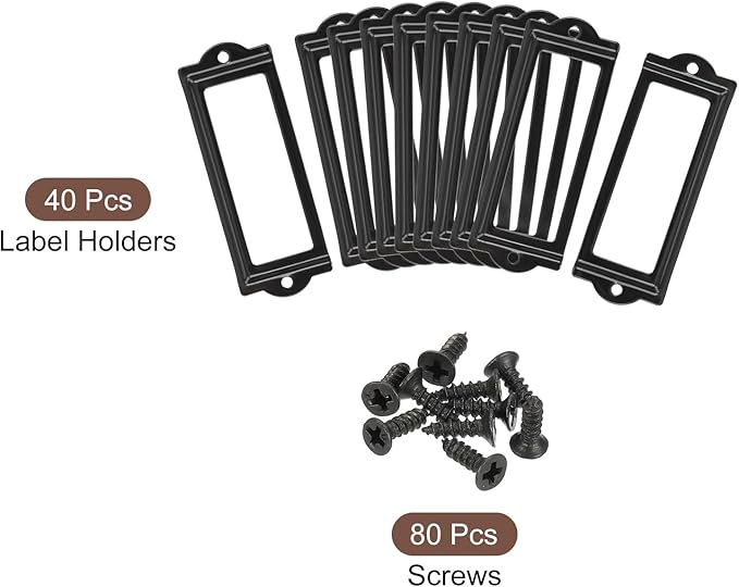 uxcell Metal Label Holders, 83x30mm 40pcs File Name Card Tag Label Holder Frame for Office Library Drawer Cabinet Shelves, Black
