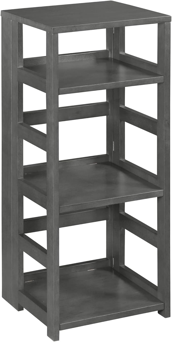 Niche Regency Flip Flop 34 Inch Folding 3-Shelf Square Bookcase, No Tools Assembly, Sturdy Solid Wood, Easy Setup, Space-Saving Bookshelf for Home, Office, Dorm, Living Room, Bedroom, Grey Finish