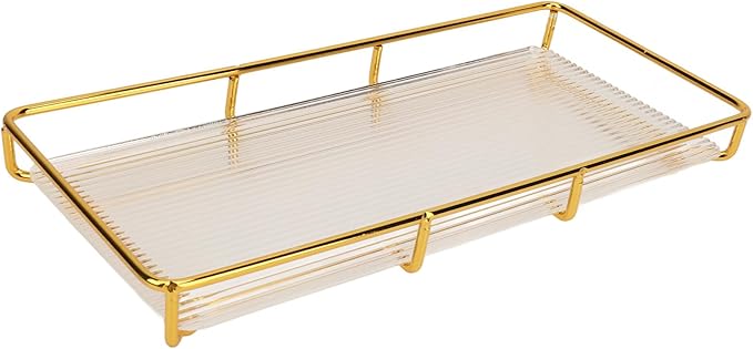 Restokki Bathroom Countertop Tray Stainless Steel Acrylic Modern Minimalist Design Storage Shelf Vanity Tray for Cosmetics Living Goods (Gold Single Layer Small Size)