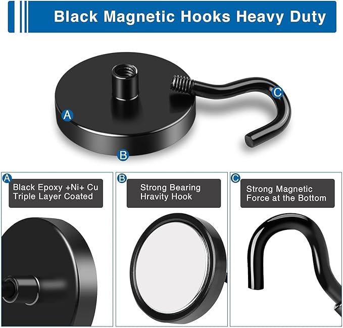 LOVIMAG Magnetic Hooks,120lbs Magnetic Hooks for Cruise Cabins, Cruise Essentials Must Haves for Travel, Strong Magnets with Hooks for Hanging, Heavy Duty Magnets with Epoxy Coating-12 Pcs