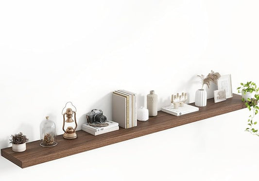 72 Inch Floating Shelves, 8 Inch Deep Floating Shelves for Wall, Hanging Shelf with Invisible Brackets, Deep Shelves for Bathroom, Bedroom, Living Room, Walnut, Set of 1