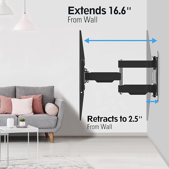 Mounting Dream TV Wall Mount for 42-75 Inch TVs, Full Motion Articulating Bracket with Swivel and Tilt, Max VESA 600x400mm, Up to 100lbs, Fits 16" Wood Studs MD2619