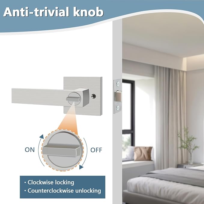 KAMOTA Privacy Door Levers, 6 Pack Satin Nickel Door Handles Bed and Bath Door Locks Interior Keyless Locksets, Left and Right Hand Reversible