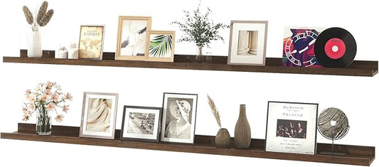 Floating Shelves for Wall Decor, Long Wall Mounted Storage Shelf for Bedroom, Living Room, Bathroom, Kitchen, Nursery, Display Picture Ledge Shelf with Lip Set of 2-56 Inches, Walnut