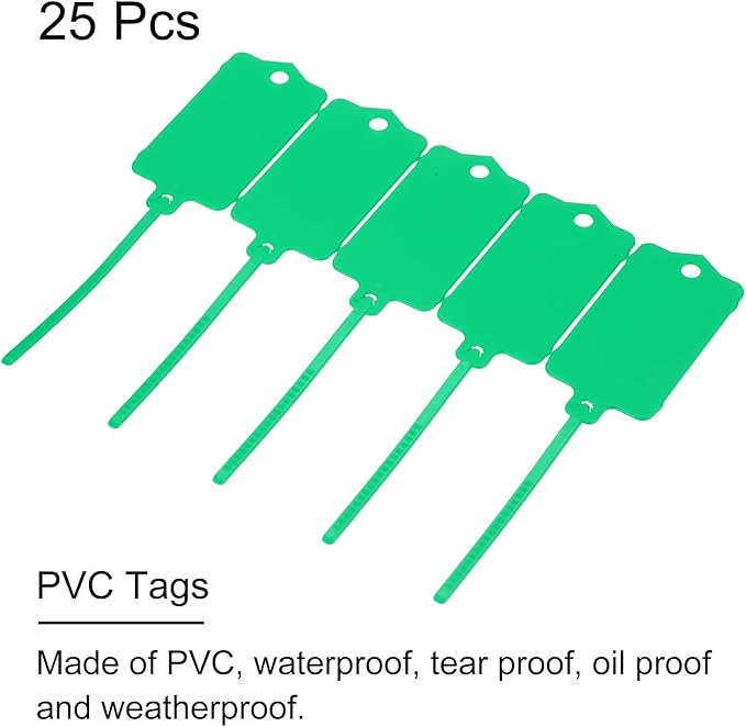 MECCANIXITY Plastic Tags Key Label Tags, for Plastic Tie Mark Product Identification Tags,Valve Marking,Outdoor Tagging, 1.5x2.5 Inch Green 25Packs