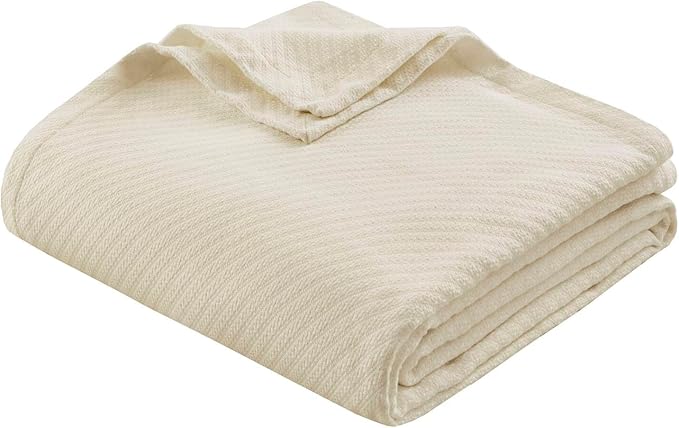 Madison Park Liquid Cotton Luxury Blanket Premium Soft Cozy 100% Ring Spun Cotton For Bed , Couch or Sofa, King, Ivory