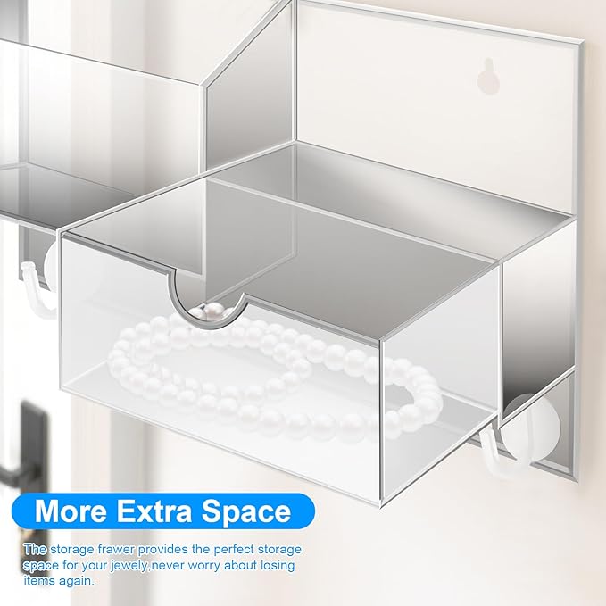 Acrylic Key Holder Wall Mount Mail Organizer for Wall with Shelf Storage Drawer and 5 Hooks, Clear