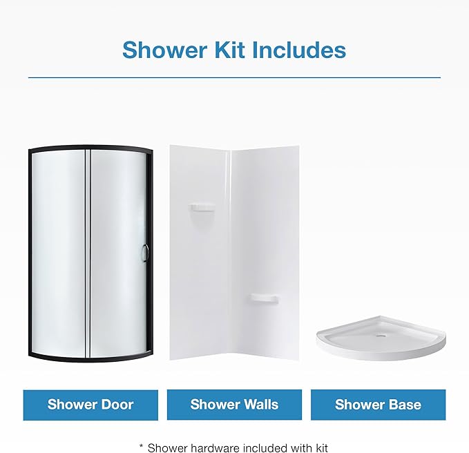 OVE Decors Breeze 36 in. Corner Shower Frosted Sliding Door with Base in Black Finish