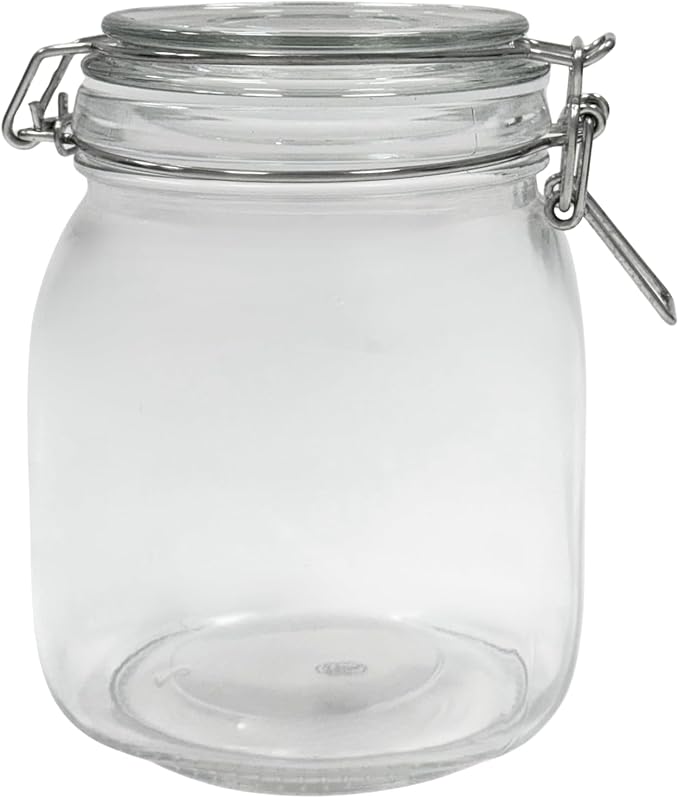 Airtight Glass Storage Jars with Clamp Lid – Food Storage Containers with Rubber Gasket Seal – Pantry & Kitchen Canisters for Dry Goods, Coffee, Sugar, Pasta – 0.4L to 4L Sizes (4, 34oz | 1L)