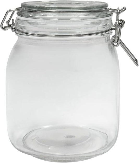 Airtight Glass Storage Jars with Clamp Lid – Food Storage Containers with Rubber Gasket Seal – Pantry & Kitchen Canisters for Dry Goods, Coffee, Sugar, Pasta – 0.4L to 4L Sizes (4, 34oz | 1L)