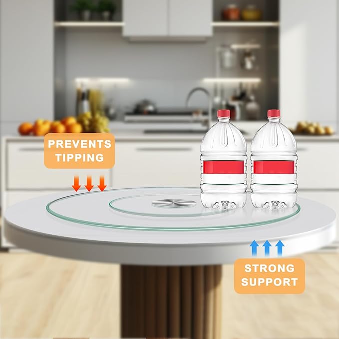 23" Tempered Glass Lazy Susan Turntable - Round Rotating Serving Tray for Dining Table, Kitchen, Party - Heat-Resistant, Silent Spinner, Modern Design