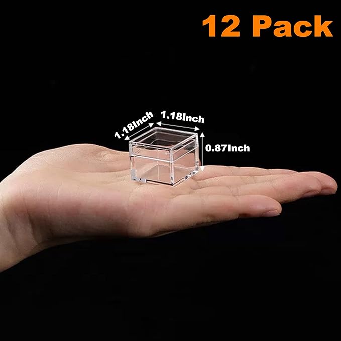 Small Clear Box Acrylic Boxes with Lids Plastic Square Cube 12 Pieces Small Storage Containers for Candy Pill and Tiny Jewelry