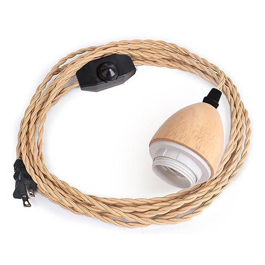 Arturesthome Pendant Light Cord - 32.8FT Hanging Light Kit with Dimmable Switch Vintage Lamp Cord with Twisted Nylon Pendant Lights Socket E26 E27 for Farmhouse Lamp Cable DIY