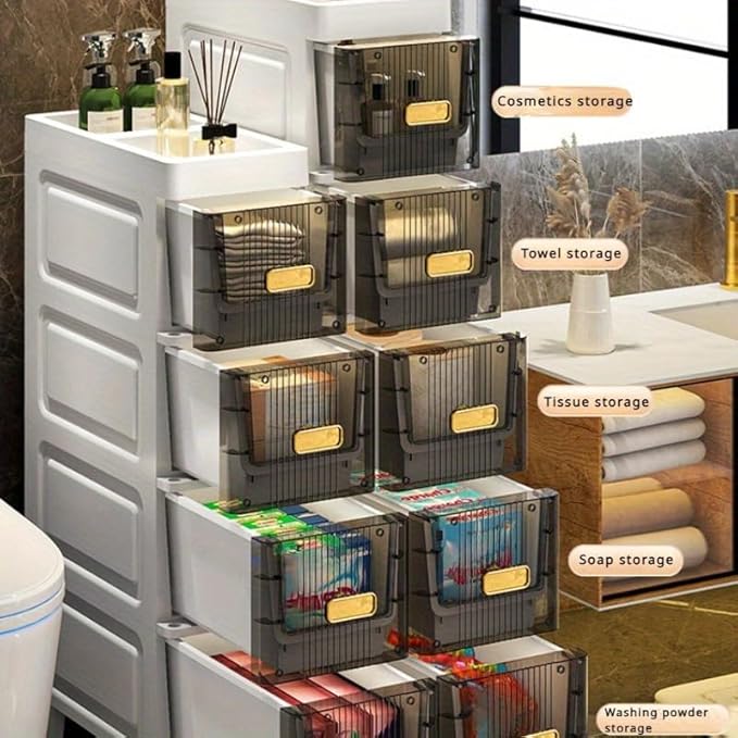 Slim Storage Cabinet with Drawers - Durable Waterproof PP Organizer for Bathroom/Kitchen/Health - Small Spaces, Snacks, Display & Retail