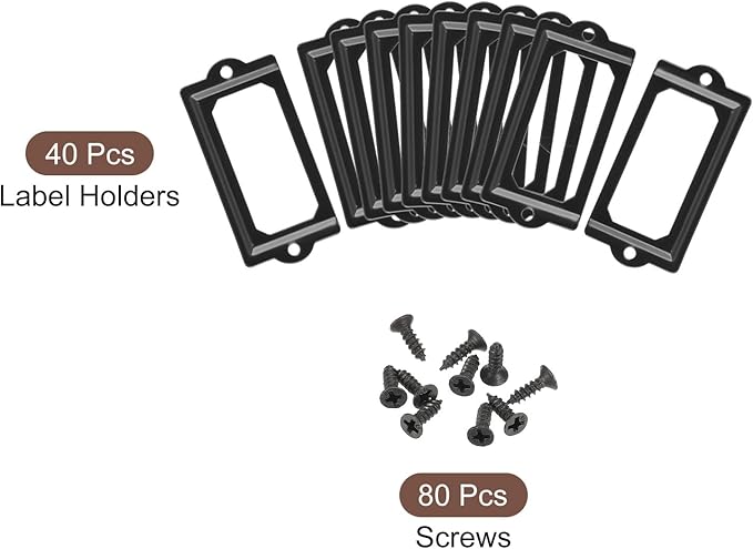uxcell Metal Label Holders, 70x33mm 40pcs File Name Card Tag Label Holder Frame for Office Library Drawer Cabinet Shelves, Black