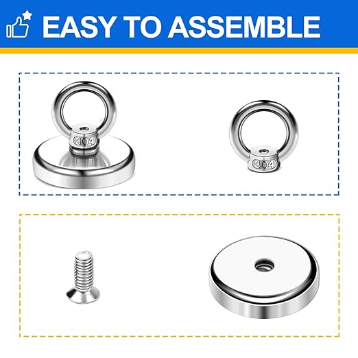 DIYMAG Magnetic Hooks, 100 lbs Heavy Duty Rare Earth Neodymium Magnet Hooks with Countersunk Hole Eyebolt for Home, Kitchen, Workplace, Office and Garage, Pack of 6