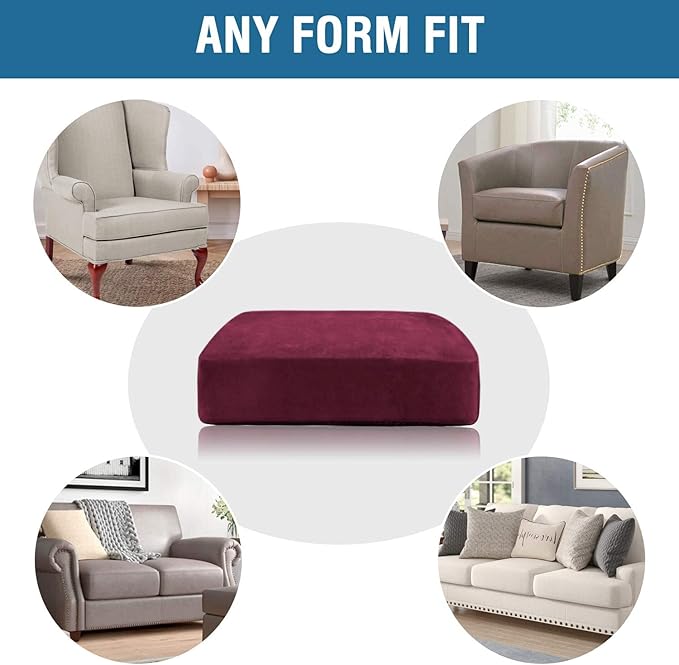 H.VERSAILTEX Velvet Stretch Couch Cushion Cover Plush Cushion Slipcover for Chair Loveseat Sofa Cushion Furniture Protector Seat Cushion Sofa Cover (2 Piece Large Sofa Cushion Covers, Burgundy)
