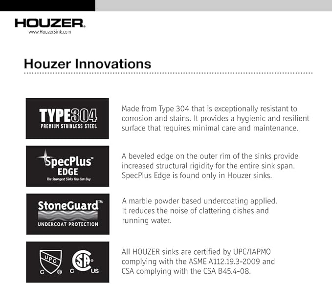 Houzer CRTO-1620-1 Opus Series Conical Topmount Stainless Steel Lavatory Sink with Overflow