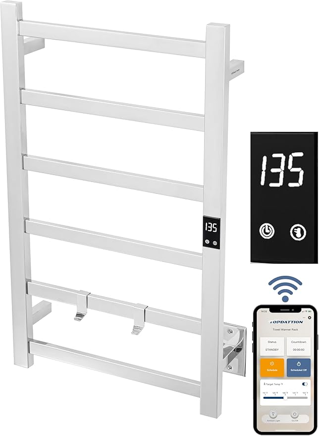 Smart Wireless Electric Towel Warmer | Blade Thin 6 Bar Design | Hardwired & Plug-in | Alexa & Google Home Compatible | Polished Finish