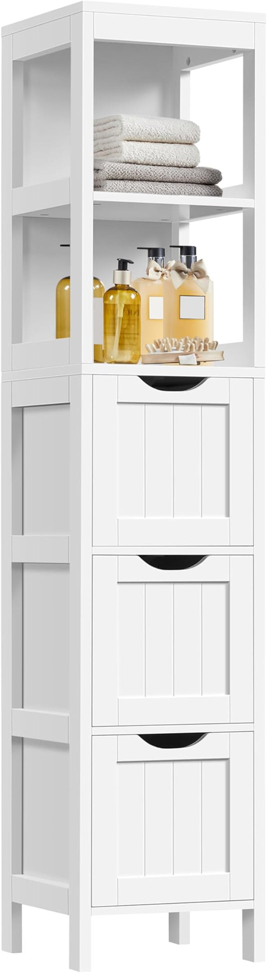Yaheetech 56” Tall Bathroom Storage Cabinet, Slim Storage Organizer with 3 Drawers & 2 Shelves, Narrow Freestanding Floor Cabinet for Living Room/Hallway/Corner/Small Space, White