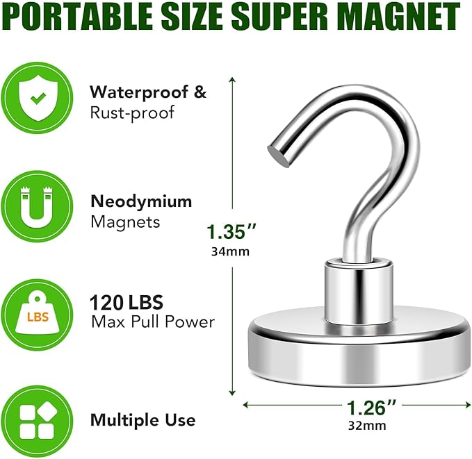 MIKEDE 20 Pack Magnetic Hooks, 120lbs Strong Magnets Hooks Heavy Duty, Extra Cruise Hook for Hanging, Industrial Metal Refrigerator Cabins, Fridge, Kitchen, Grill