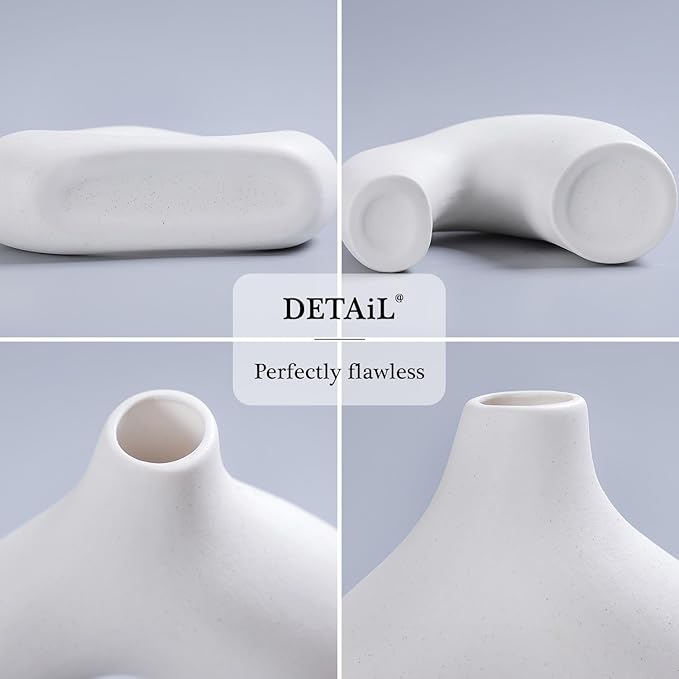 Minimalist White Ceramic Vase Set of 2 — Matte Frosted Finish, Handcrafted