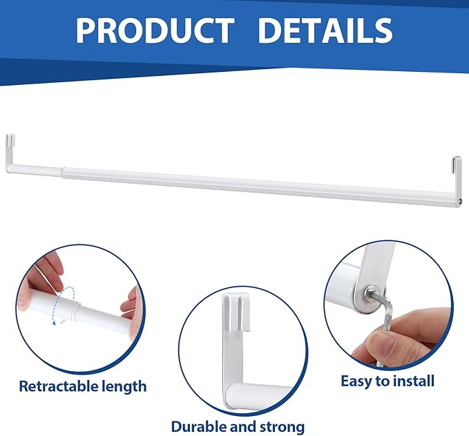 Expandable Closet Rod for Wire Shelf Hanging Clothes Adjustable Heavy Duty Closet Hanging Rod Extender Heavy Duty Hanger Bar Metal Poles for Wardrobes Hanger, 1 Pack(36-60 Inch,White)