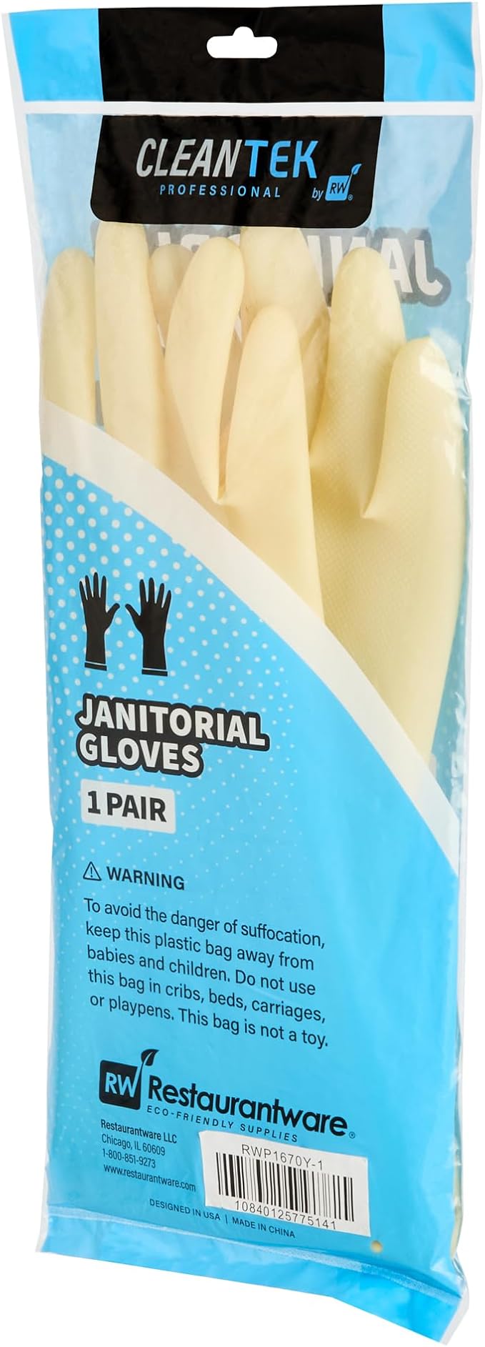 Clean Tek Professional 22 Mil Medium Cleaning Gloves, 10 Pairs Of Long Cuff Gloves - No-Slip Grip, No-Powder, Yellow Latex Gloves For Kitchen Cleaning, Ideal For Washing Dishes