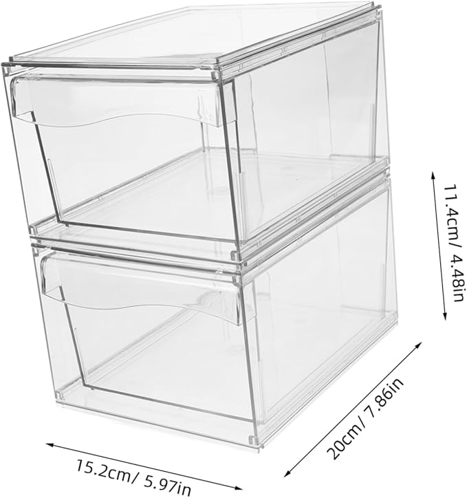 OUNONA 2pcs Stackable Makeup Organizer Removable Acrylic Cosmetic Storage Box for Efficient Desktop and Bathroom Organization