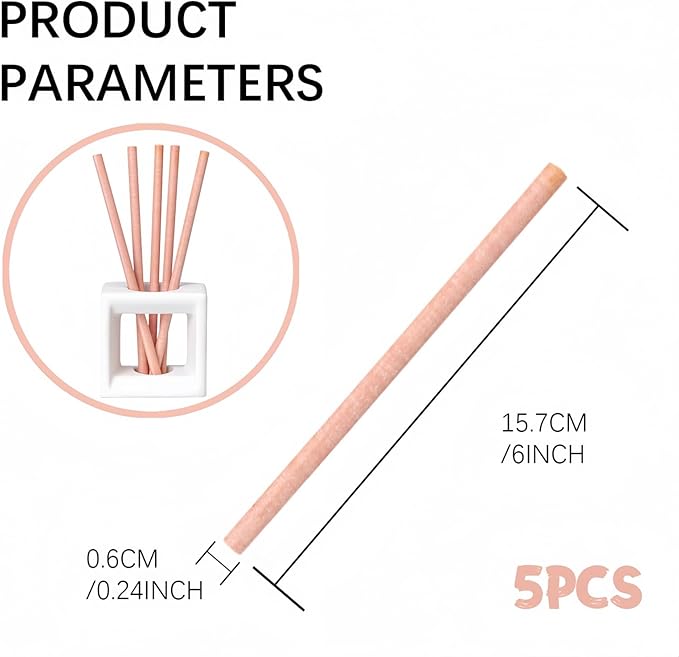 Non-Toxic Air Freshener Stix - Natural Essential Oils Infused, 30 Days Long-Lasting Freshness, 5 Pcs 6" Per Pack for Car Home Office，Ceramic Base not Included (White Peach and Willow)