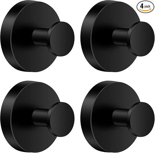 Herda Shower Hooks for Inside Shower, Reusable Stainless Steel Heavy Duty Suction Cup Hooks for Windows, Glass Door, Mirror, Tile, Waterproof Drill-Free Towel Hooks, Holds Up to 15 Lbs - 4 Pack, Black